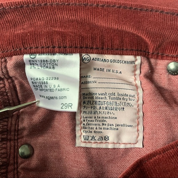 Adriano Goldschmied Ag 'The Stevie' Slim Straight Corduroy Pants in Rust size 29 - Picture 12 of 12